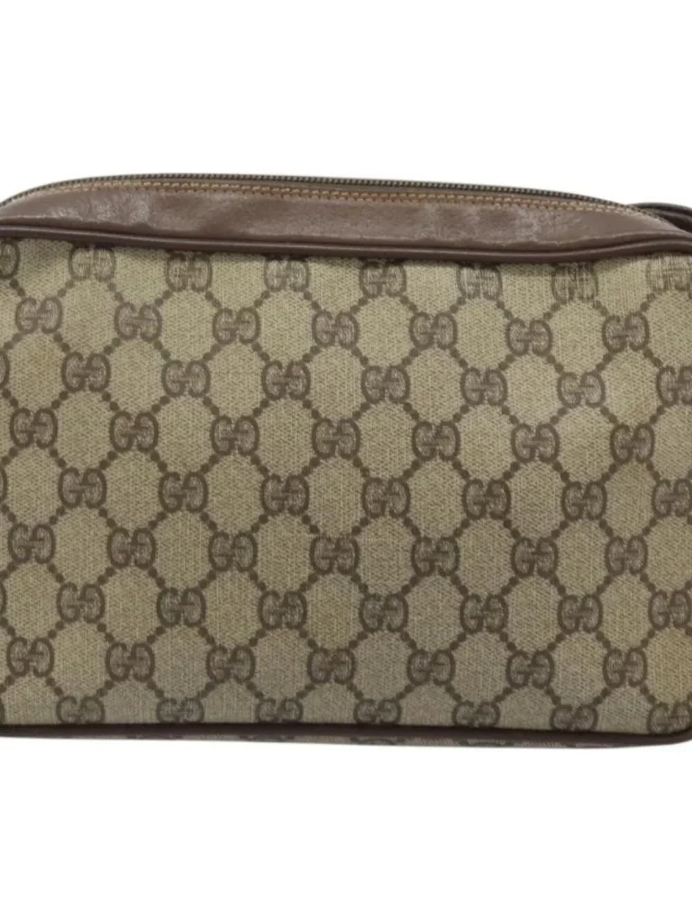 GUCCI GG Supreme Clutch Bag PVC Beige Gold Auth YKZ053